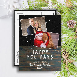 Rustic Dark Wood Snow Holiday 2 Briefkaart