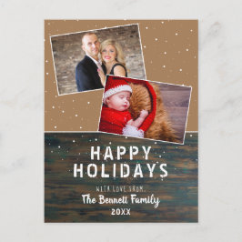 Rustic Dark Wood Snow Holiday 2 Briefkaart