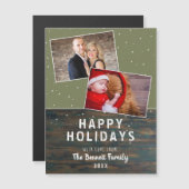 Rustic Dark Wood Snow Holiday 2 Foto Collage Kaart (Voorkant / Achterkant)