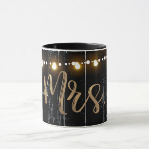 Rustic Dark Wood & String Lights Gold Bride MRS. Mok