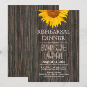 Rustic Dark Wood & Sunflower Rehearsal Dinner Kaart (Voorkant / Achterkant)