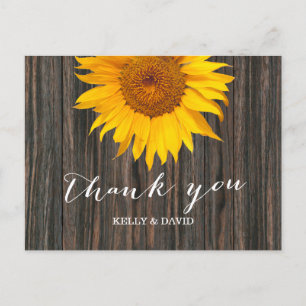 Rustic Dark Wood & Sunflower Weddenschap Briefkaart