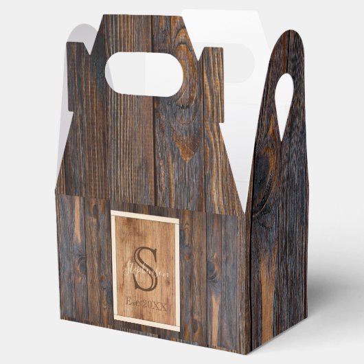 Rustic Dark Wood Tone Monogram Bedankdoosjes (Geopend)