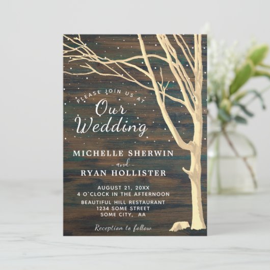 Rustic Dark Wood Tree Herfst Winter Weddenschap Kaart (Staand voorkant)