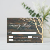 Rustic Dark Wood Tree Herfst Winter Weddenschap RSVP Kaartje (Staand voorkant)