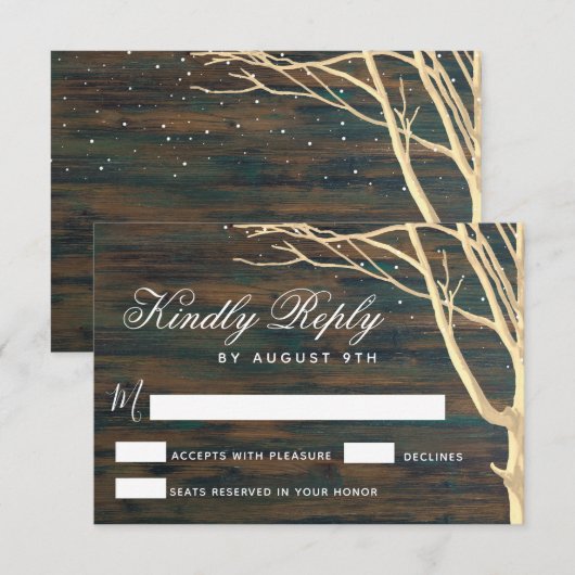 Rustic Dark Wood Tree Herfst Winter Weddenschap RSVP Kaartje (Voorkant / Achterkant)