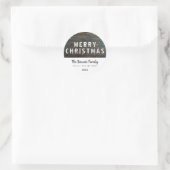 Rustic Dark Wood Typography Merry Kerstmis Ronde Sticker (Tas)