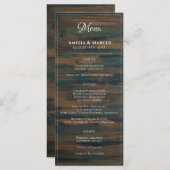 Rustic Dark Wood White Script Weddenschap Menu (Voorkant / Achterkant)