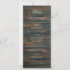 Rustic Dark Wood White Script Weddenschap Menu