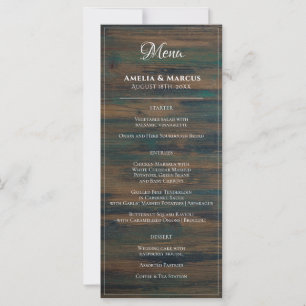 Rustic Dark Wood White Script Weddenschap Menu