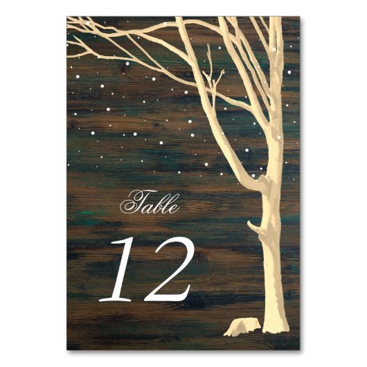 Rustic Dark Wood Winter Tree Weddenschap Kaart (Voorkant)