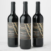 Rustic Dark Wood Winter Tree Weddenschap Wijn Etiket (Flessen)