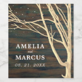 Rustic Dark Wood Winter Tree Weddenschap Wijn Etiket (Enkel label)