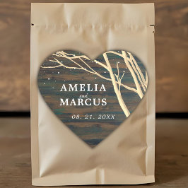 Rustic Dark Wood Winter Tree White Script Weduwen Hart Sticker