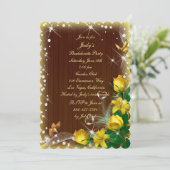 Rustic Dark Wood Yellow Floral Bachelorette Party Kaart (Staand voorkant)