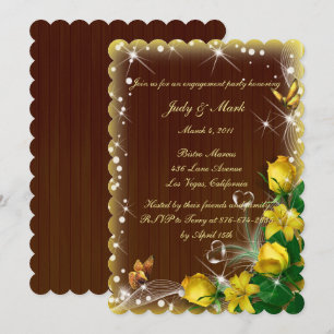 Rustic Dark Wood Yellow Floral Engagement Party Kaart