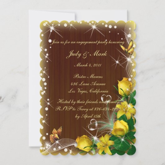 Rustic Dark Wood Yellow Floral Engagement Party Kaart (Voorkant)