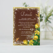 Rustic Dark Wood Yellow Floral Wedding Details Informatiekaartje (Staand voorkant)