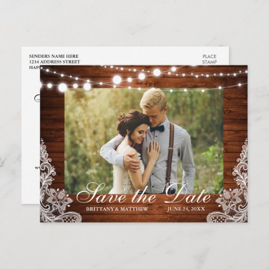 Rustic de Foto van de Lichten van het Hout van het Briefkaart (Voorkant / Achterkant)