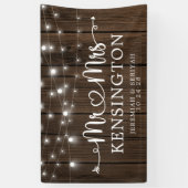 Rustic de heer Mrs Heart String Lights Wood Weddin Spandoek (Verticaal)