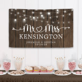 Rustic de heer Mrs Heart String Lights Wood Weddin Spandoek