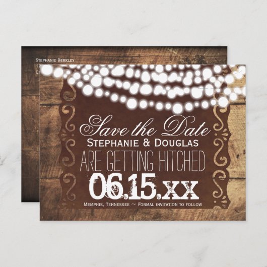 Rustic de Lichten van het Koord sparen de Briefkaa Aankondigingskaart (Voorkant / Achterkant)