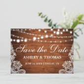 Rustic de Lichten van het Koord van het Hout Lace  Save The Date (Staand voorkant)