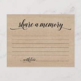 Rustic Deel A Memory Sympathie, Memorial Note Card Kaart