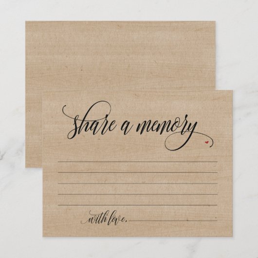 Rustic Deel A Memory Sympathie, Memorial Note Card Kaart (Voorkant / Achterkant)