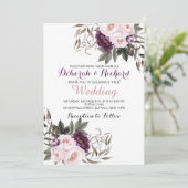 Rustic Deep Paarse Peony Floral Wedding Card Kaart (Staand voorkant)