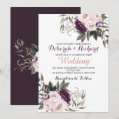 Rustic Deep Paarse Peony Floral Wedding Card Kaart (Voorkant / Achterkant)