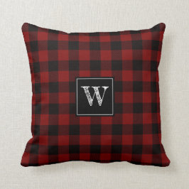 Rustic Deep Red Buffalo Pset Modern Monogram Kussen