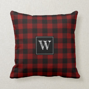 Rustic Deep Red Buffalo Pset Modern Monogram Kussen