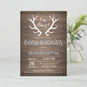 Rustic Deer Antler Baby shower Invitation Blue Kaart (Staand voorkant)