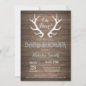 Rustic Deer Antler Baby shower Invitation Blue Kaart (Voorkant)