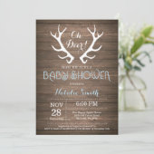 Rustic Deer Antler Baby shower Invitation Blue Kaart (Staand voorkant)