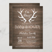 Rustic Deer Antler Baby shower Invitation Kaart (Voorkant / Achterkant)