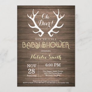 Rustic Deer Antler Baby shower Invitation Yellow Kaart