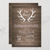 Rustic Deer Antler Baby shower Uitnodiging Paars (Voorkant / Achterkant)