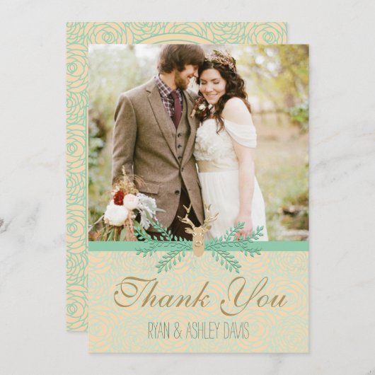 Rustic Deer Antler BEDANK JULLIE CARD Romantic Wed Bedankkaart (Voorkant / Achterkant)