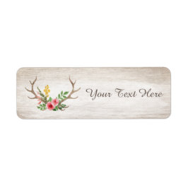 Rustic Deer Antler Bohemian Floral Waterverf Wood Etiket