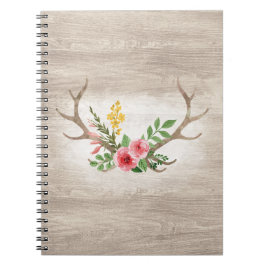 Rustic Deer Antler Bohemian Floral Waterverf Wood Notitieboek
