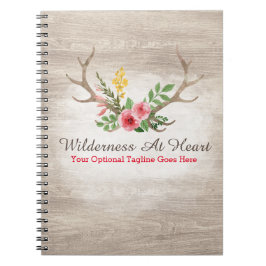 Rustic Deer Antler Bohemian Floral Waterverf Wood Notitieboek