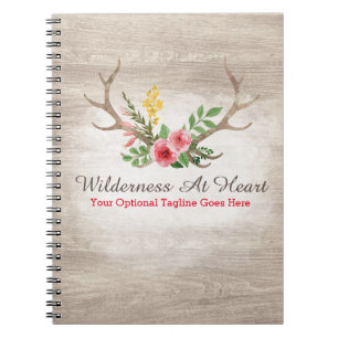 Rustic Deer Antler Bohemian Floral Waterverf Wood Notitieboek