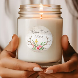 Rustic Deer Antler Bohemian Floral Waterverf Wood Ronde Sticker