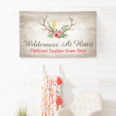 Rustic Deer Antler Bohemian Floral Waterverf Wood Spandoek (Insitu)