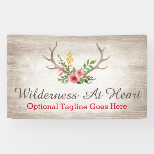 Rustic Deer Antler Bohemian Floral Waterverf Wood Spandoek (Horizontaal)