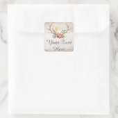 Rustic Deer Antler Bohemian Floral Waterverf Wood Vierkante Sticker (Tas)