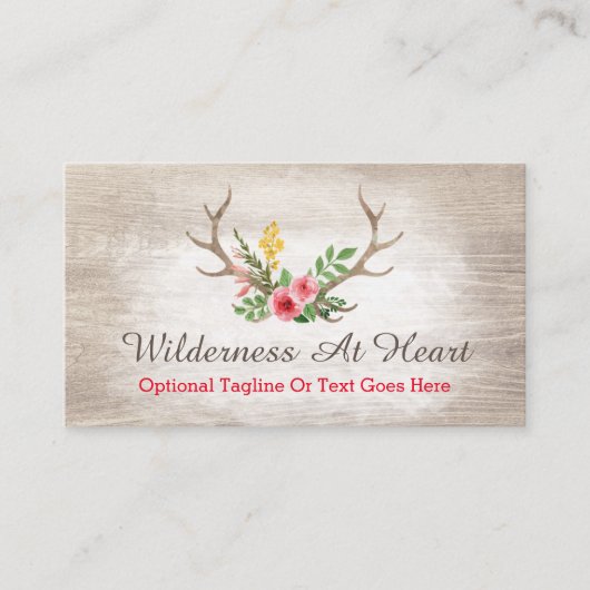 Rustic Deer Antler Bohemian Floral Waterverf Wood Visitekaartje (Voorkant)