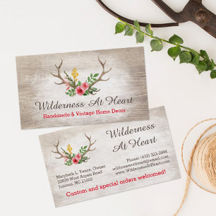Rustic Deer Antler Bohemian Floral Waterverf Wood Visitekaartje